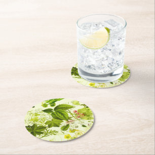 Dessous-de-verre Rond En Papier Vert vintage Botanique Fleurs sauvages Aquarelle