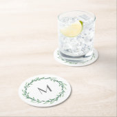 Dessous-de-verre Rond En Papier Verte Feuille d'aquarelle (En situation)