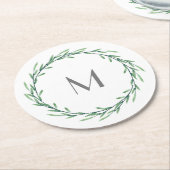 Dessous-de-verre Rond En Papier Verte Feuille d'aquarelle (Incliné)