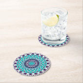 Dessous-de-verre Rond En Papier Vibrant Aqua and Plum Mandala Pattern (En situation)