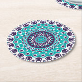 Dessous-de-verre Rond En Papier Vibrant Aqua and Plum Mandala Pattern (Incliné)