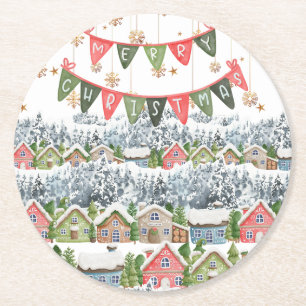 Dessous-de-verre Rond En Papier Village de Noël moelleux