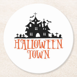 Dessous-de-verre Rond En Papier Ville d'Halloween - Maison hantée, église Éffrayan