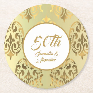 Dessous-de-verre Rond En Papier Vintage gold damask 50th anniversary round paper c