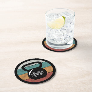 Dessous-de-verre Rond En Papier Vintage kettlebell personnalisé nom monographique 