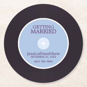 Dessous-de-verre Rond En Papier Vinyl Record Wedding Save the Date Mariage