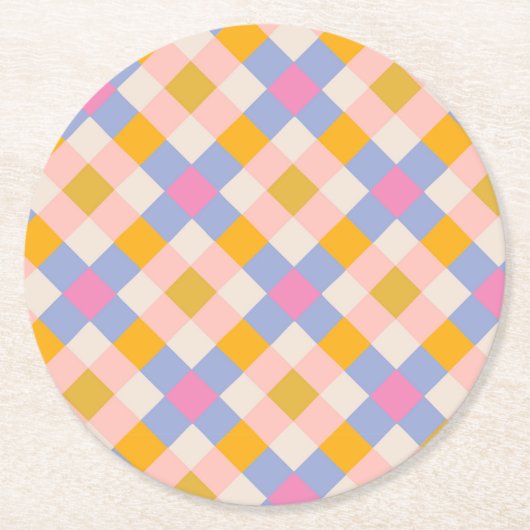 Dessous-de-verre Rond En Papier Violet jaune rose coché (Devant)