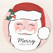 Dessous-de-verre Rond En Papier Visage Père Noël joyeux | Joyeux Noël (Devant)