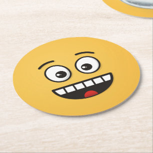 Dessous-de-verre Rond En Papier Visage souriant avec bouche ouverte