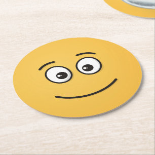 Dessous-de-verre Rond En Papier Visage souriant avec yeux ouverts