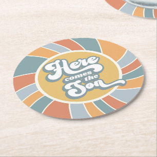 Dessous-de-verre Rond En Papier Voici Le Son Super Retro Baby shower Soleil
