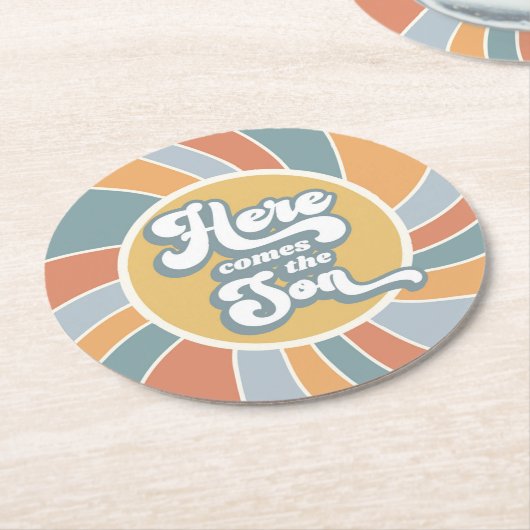 Dessous-de-verre Rond En Papier Voici Le Son Super Retro Baby shower Soleil (Incliné)