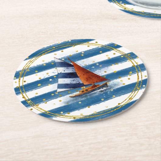Dessous-de-verre Rond En Papier Voilier nautique (Incliné)