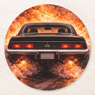 Dessous-de-verre Rond En Papier Voiture de muscle Inferno Burnout