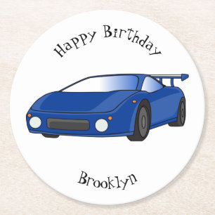 Dessous-de-verre Rond En Papier Voiture de sport bleue avec illustration d'aile aé