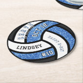 Dessous-de-verre Rond En Papier Volleyball Anniversaire Parties scintillant bleue (Incliné)