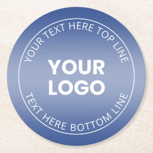 Dessous-de-verre Rond En Papier Votre logo avec un dégradé bleu et blanc modifiabl