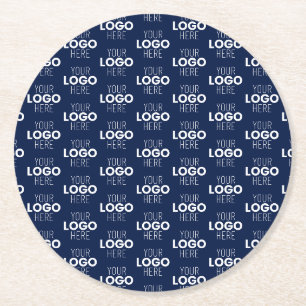 Dessous-de-verre Rond En Papier Votre logo ou motif répétitif d'image Bleu marin