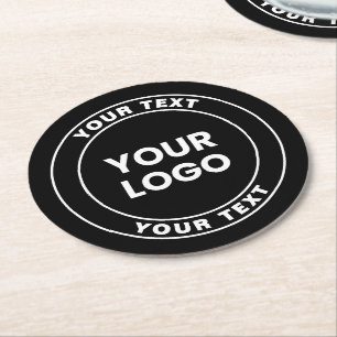 Dessous-de-verre Rond En Papier Votre logo téléchargé + Texte circulaire gras 
