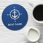 Dessous-de-verre Rond En Papier Votre nom de bateau Compass Ancre Blue Round<br><div class="desc">Votre nom de bateau Compass Ancre Blue Dessous de verre Round</div>