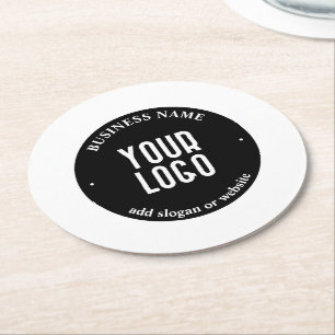 Dessous-de-verre Rond En Papier Votre texte et logo téléchargé Noir et blanc mod
