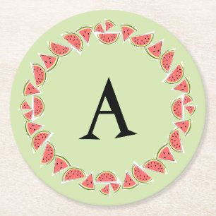 Dessous-de-verre Rond En Papier Watermelon Green Pièces Cercle Monogramme