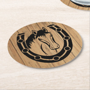 Dessous-de-verre Rond En Papier Western Horse Mariage campagnard Horseshoe Wood