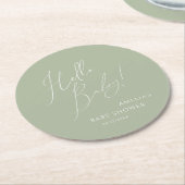 Dessous-de-verre Rond En Papier Whimsical Sage Green Bonjour bébé (Incliné)
