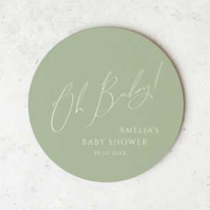 Dessous-de-verre Rond En Papier Whimsical Sage Green Oh Baby