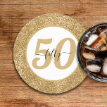 Dessous-de-verre Rond En Papier White & Gold Parties scintillant 50 Cinquante ans<br><div class="desc">Dessous de verre de papier d'anniversaire blanc et or parties scintillant heureux pour un 50 ans. Design de glamour étincelant idéal pour les femmes. Customisez l'âge qui convient à votre occasion. Grande décoration de fête d'anniversaire pour un bain de cinquantième anniversaire.</div>