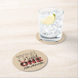 Dessous-de-verre Rond En Papier Wild One Boys Rustic Plaid Lumberjack 1er annivers
