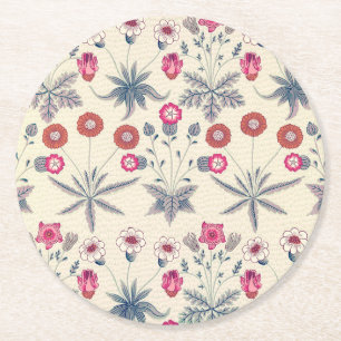 Dessous-de-verre Rond En Papier William Morris Daisy Motif floral Orange rouge