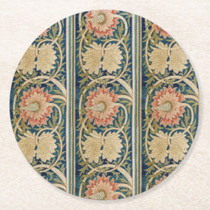 Dessous-de-verre Rond En Papier William Morris Fleurs Roses Soie Broderie Antique