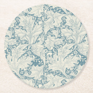 Dessous-de-verre Rond En Papier William Morris Wallflower bleu damas floral