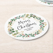 Dessous-de-verre Rond En Papier Wreath moderne et script | Joyeux Noël (Incliné)