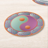 Dessous-de-verre Rond En Papier Yin Yang Médaillon Violet Turquoise (Incliné)