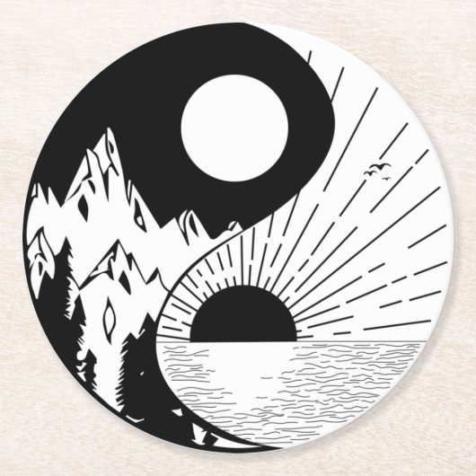 Dessous-de-verre Rond En Papier Zen Yin Yang noir blanc (Devant)