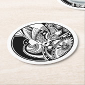 Dessous-de-verre Rond En Papier Zendala abstrait noir et blanc sur le cercle (Incliné)