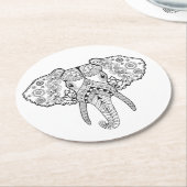 Dessous-de-verre Rond En Papier Zentangle a inspiré l'éléphant (Incliné)