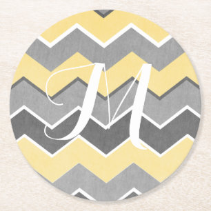 Dessous-de-verre Rond En Papier Zig Zag jaune et gris Motif