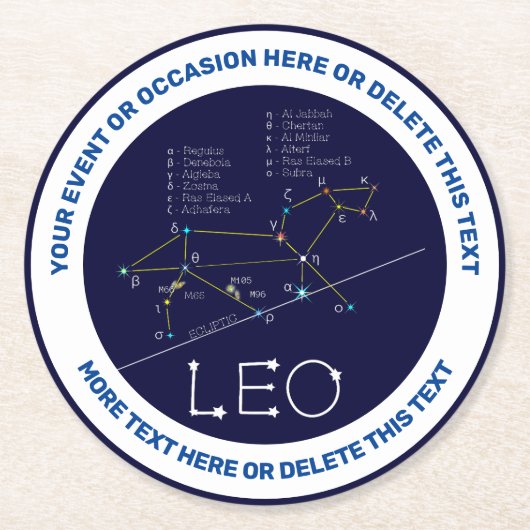 Dessous-de-verre Rond En Papier Zodiac Constellation Leo (Devant)