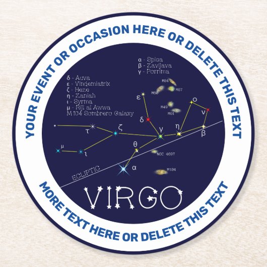 Dessous-de-verre Rond En Papier Zodiac Constellation Virgo (Devant)