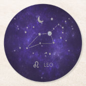 Dessous-de-verre Rond En Papier Zodiac Purple Leo | Horoscope d'astrologie cosmiqu (Devant)