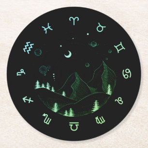 Dessous-de-verre Rond En Papier Zodiac Wheel Mountain Landscape