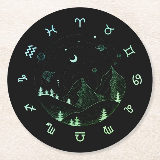 Dessous-de-verre Rond En Papier Zodiac Wheel Mountain Landscape (Devant)