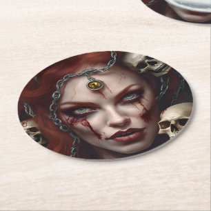 Dessous-de-verre Rond En Papier Zombie Babe 03