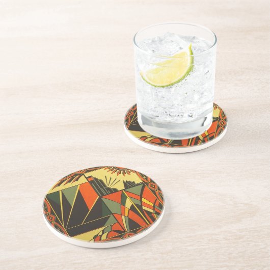 Dessous de verre ronds de grès d'art déco unique (Côté)