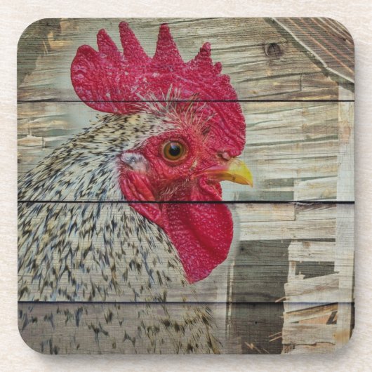 Dessous-de-verre Rooster Rustic Chicken Coop Barn Board (Devant)