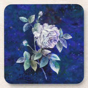 Dessous-de-verre Rose blanche sur fond bleu marine texturé