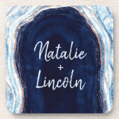 Dessous-de-verre Rose bleu Sapphire Gold Geode Mariage Monogram (Devant)